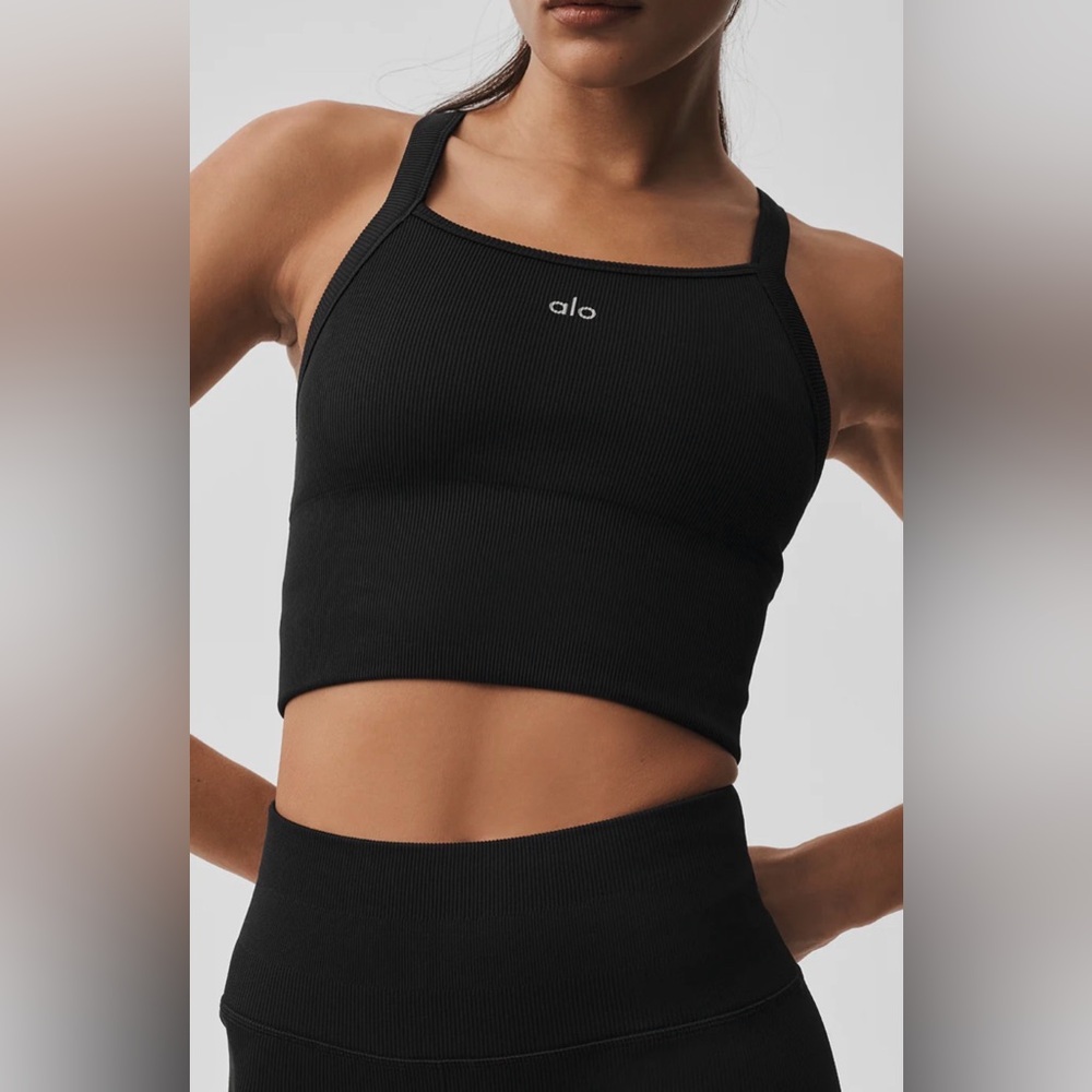 NWT ALO Yoga Black Seamless Ribbed Bra Tank